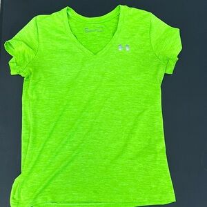 Neon green under Armour v neck t shirt; athletic